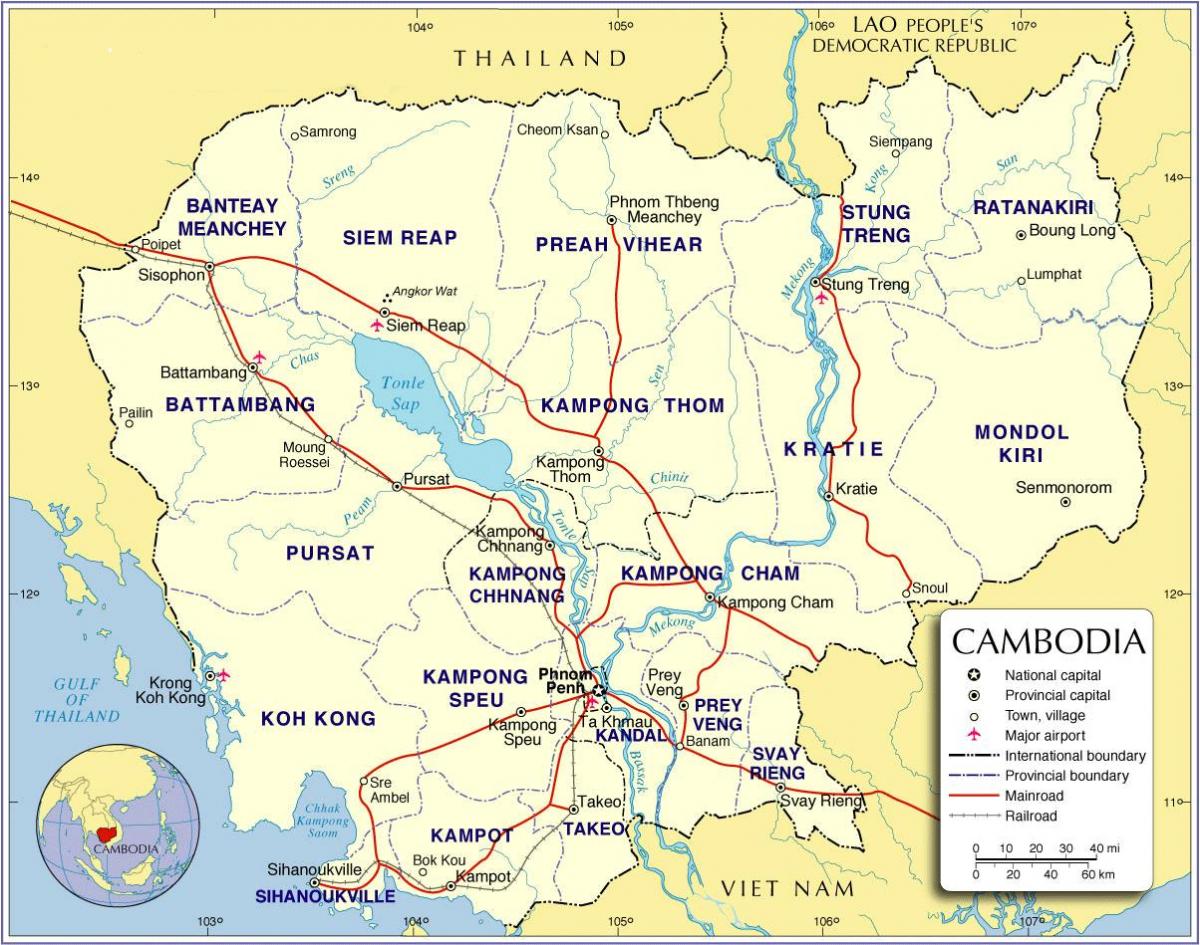 Карта Камбоджы дарозе