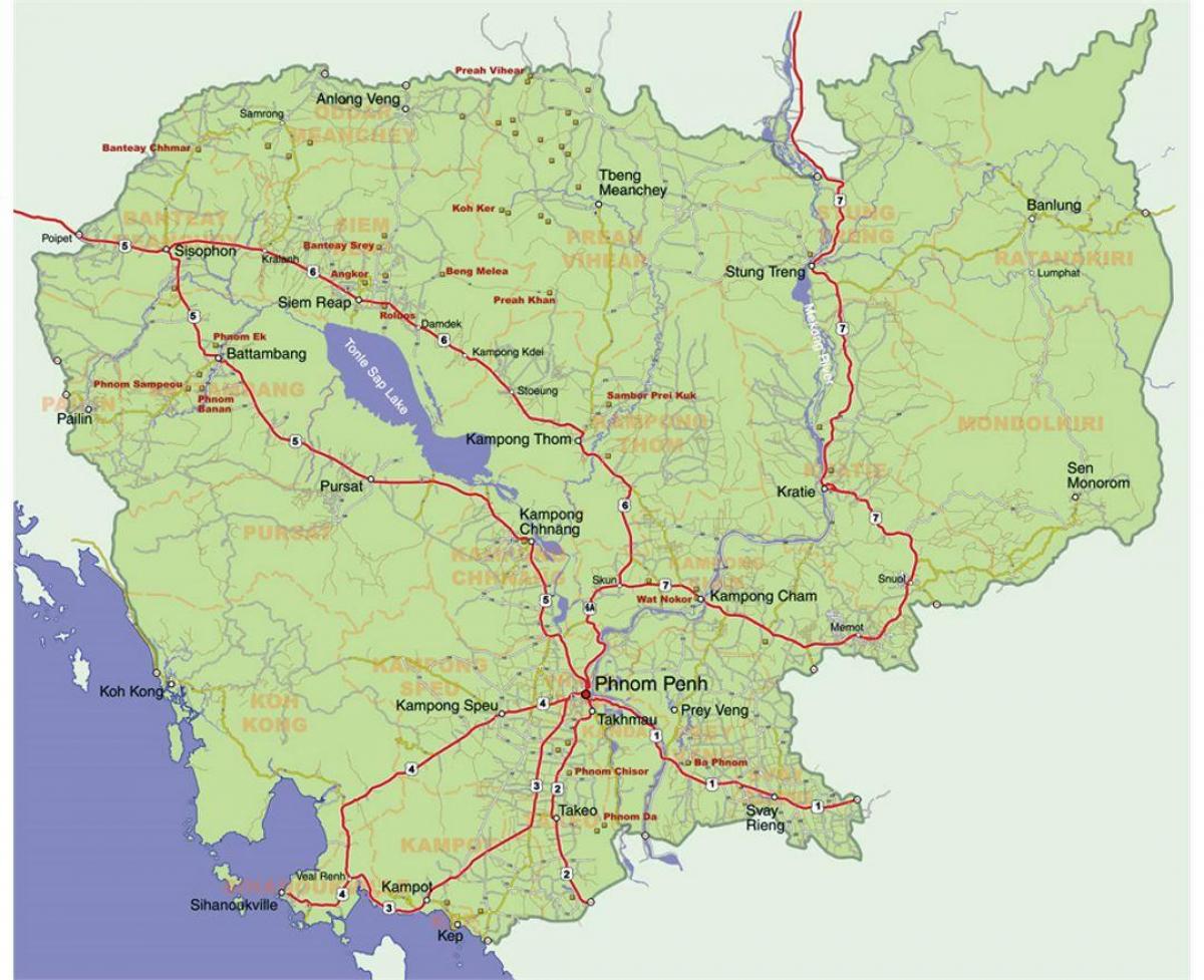 падрабязная карта Камбоджы